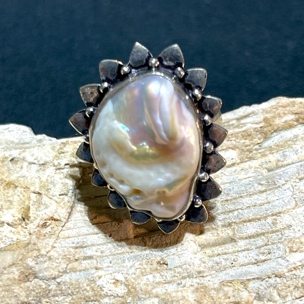 SOLD…Beautiful Baroque Pearl Sterling Ring